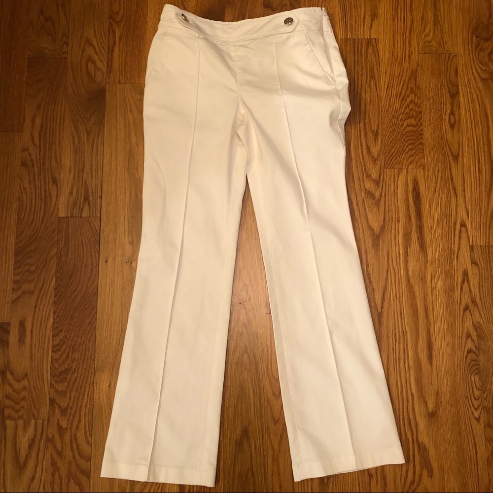 Ann Taylor White Silver Button Side Zip Bootcut Dress Pants Trousers 0P
